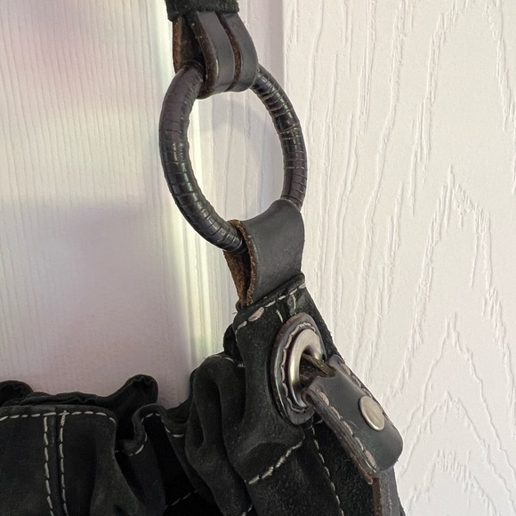 Vintage Lucky Brand Black Suede Leather Hobo Bag Purse 90s/Y2k fringe tassels - Picture 4 of 12